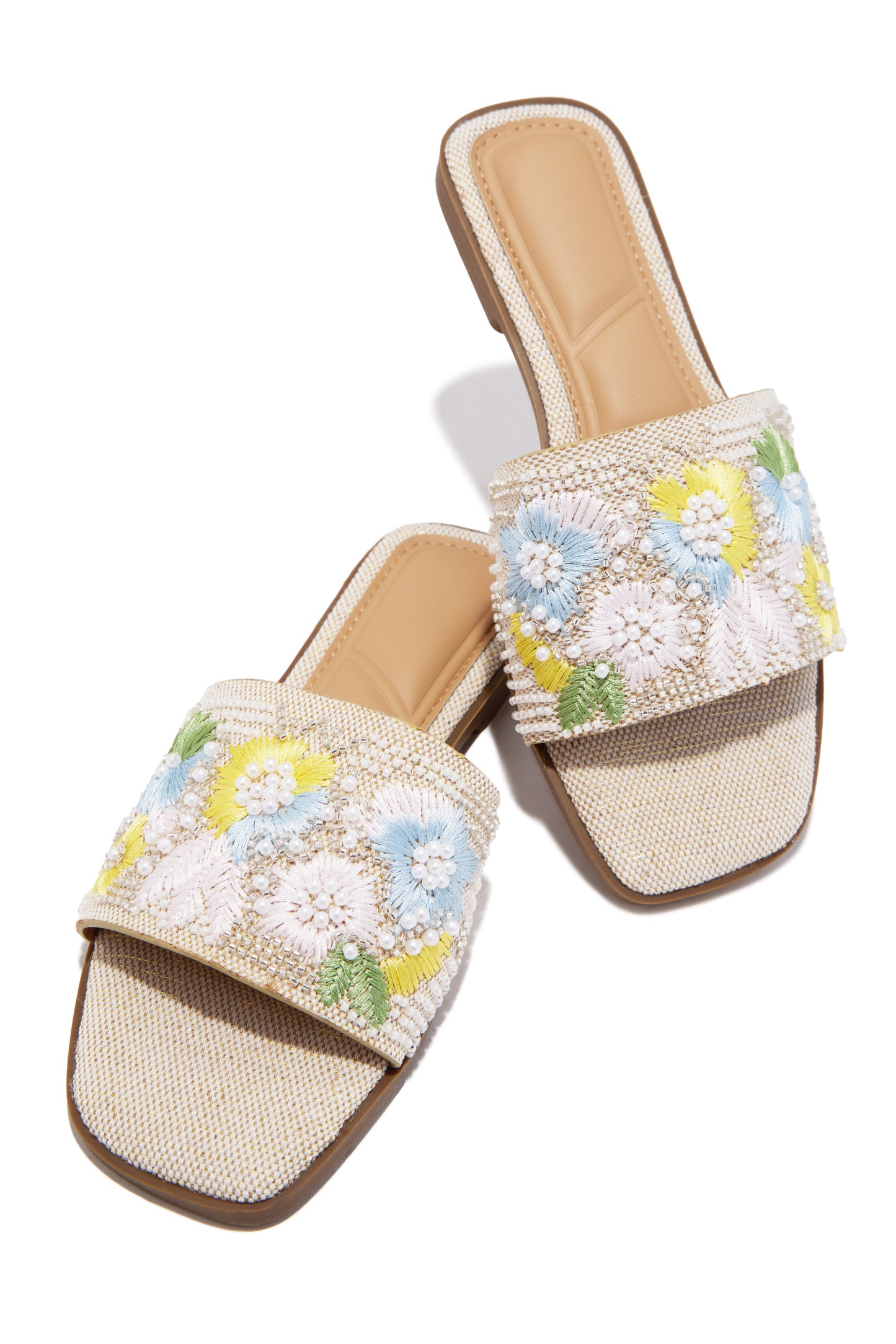 Petal Kisses Flat Slip On Sandals - Nude