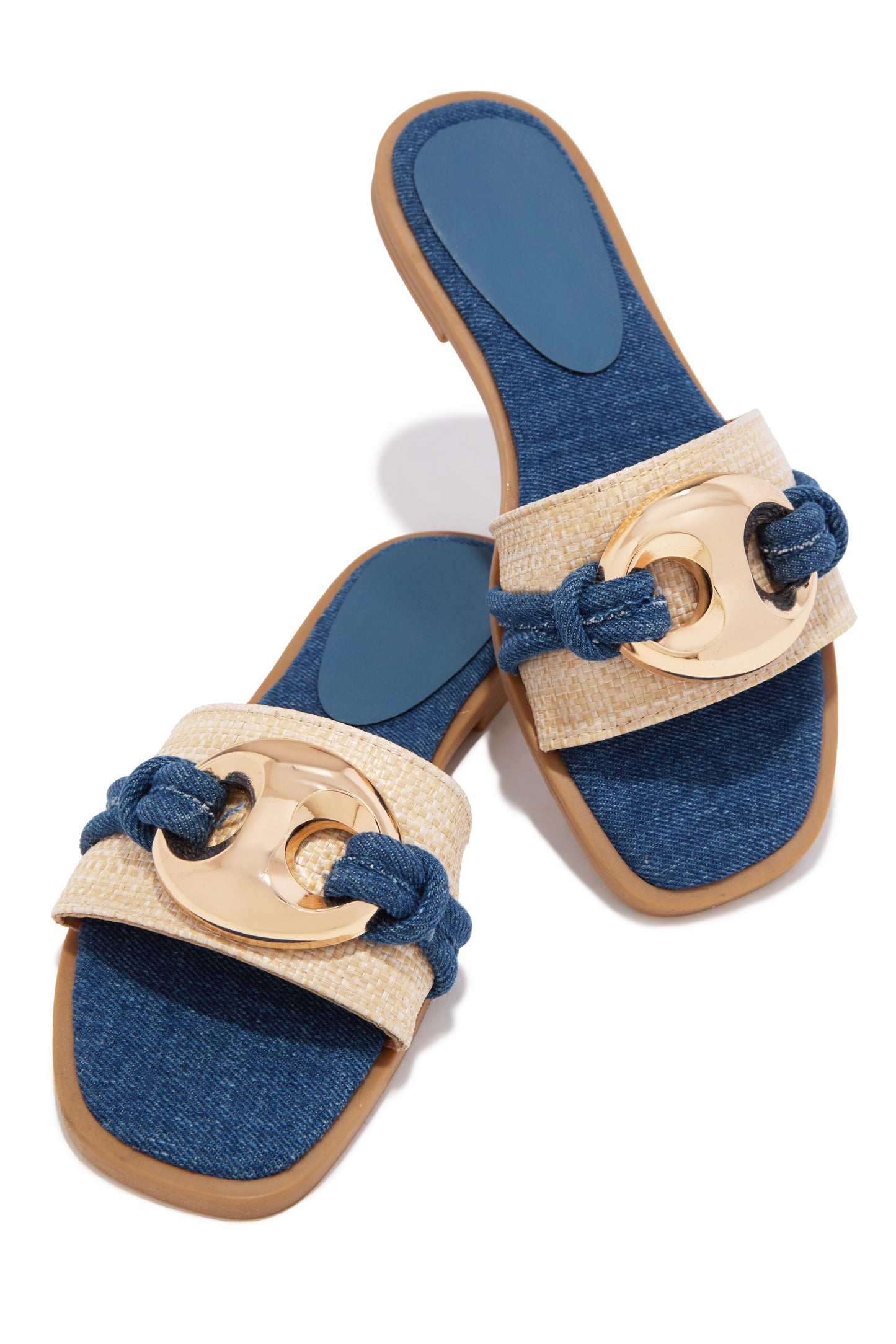 Ocean Kiss Flat Slip On Sandals - Denim