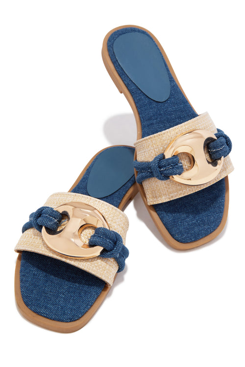 Ocean Kiss Flat Slip On Sandals - Denim