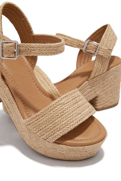 Marina Raffia Platform Heels - Natural