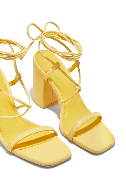 Aria Lace Up Block Heels - Yellow