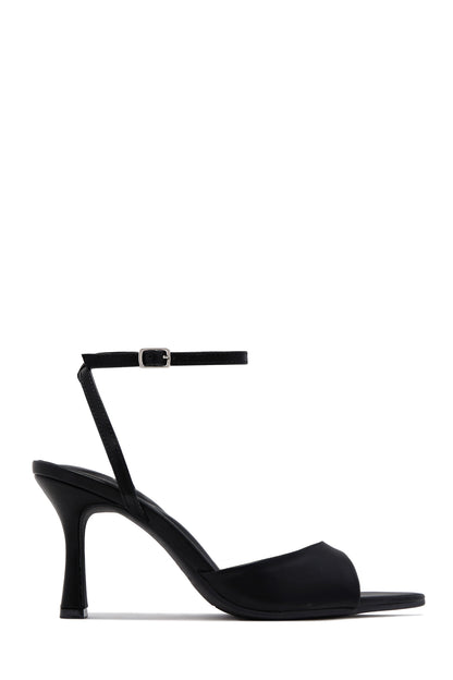 Melissa Ankle Strap Single Sole Heels - Black PU
