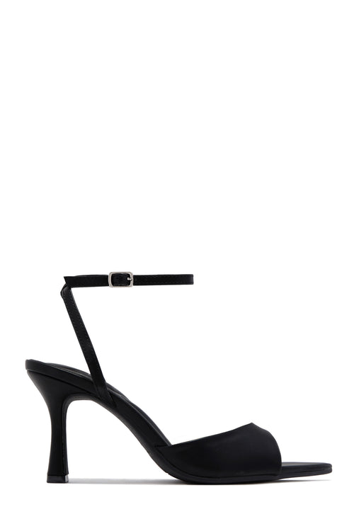 Melissa Ankle Strap Single Sole Heels - Black PU
