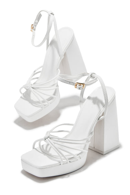 Lelia Platform Block Heels - White
