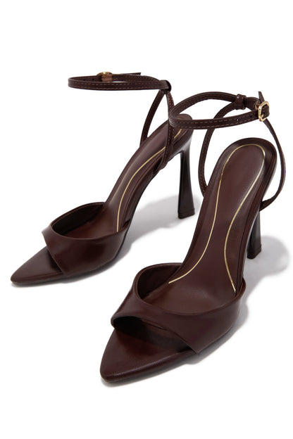 Azani Ankle Strap Single Sole Heels - Brown