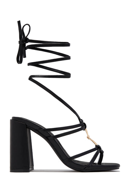 VIP Strut Lace Up Chunky Heels - Black