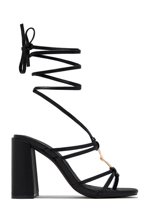 VIP Strut Lace Up Chunky Heels - Black