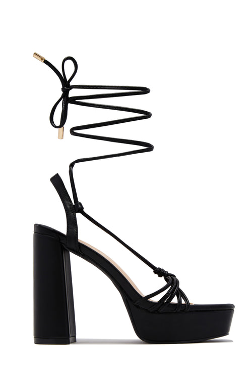 London Lace Up Platform Heels - Black
