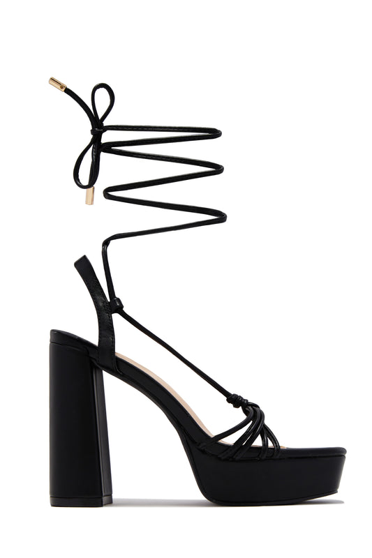 London Lace Up Platform Heels - Black