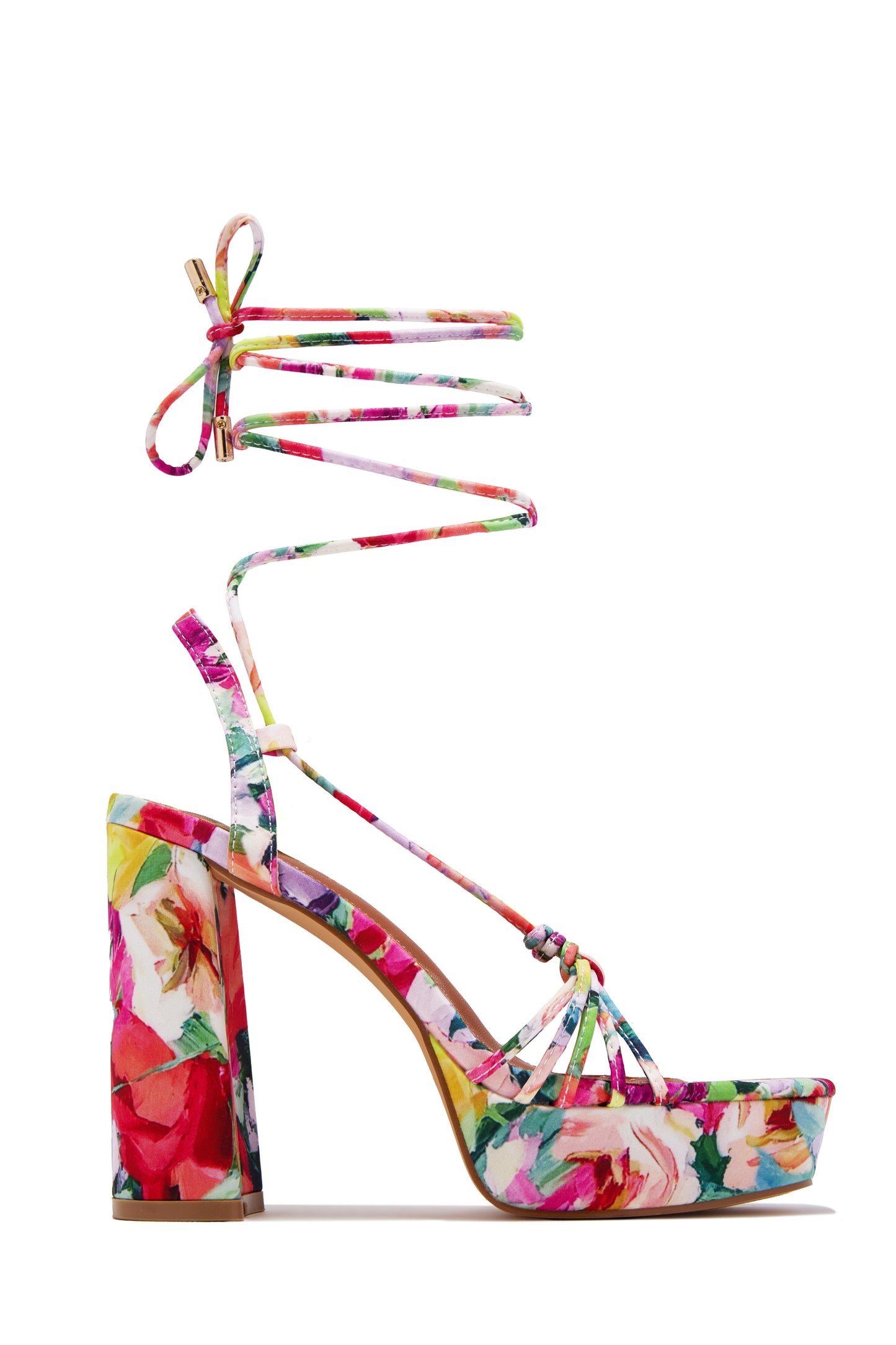 London Lace Up Platform Heels - Multi Print