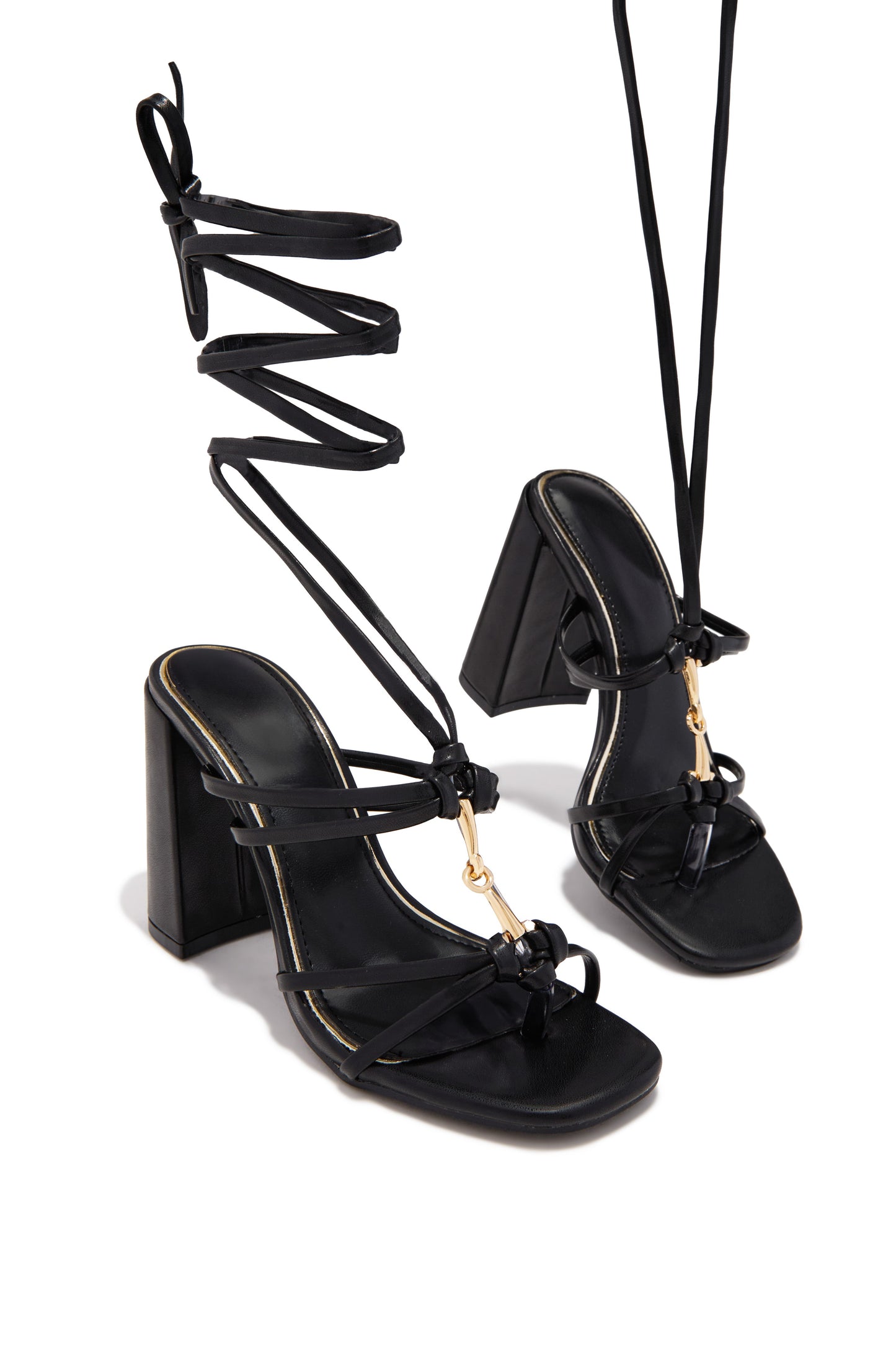 VIP Strut Lace Up Chunky Heels - Black