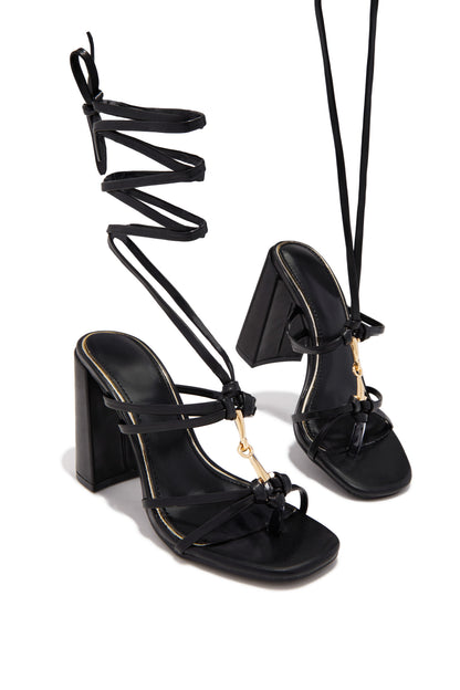 VIP Strut Lace Up Chunky Heels - Black