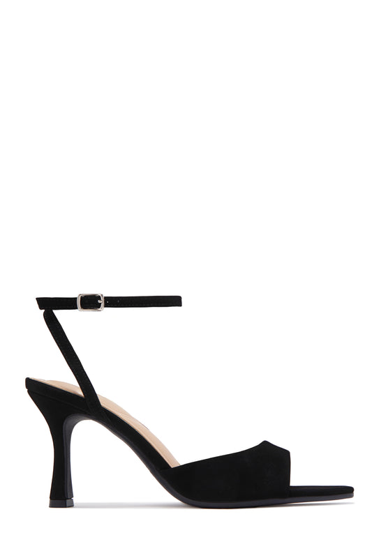 Melissa Ankle Strap Single Sole Heels - Black Nubuck