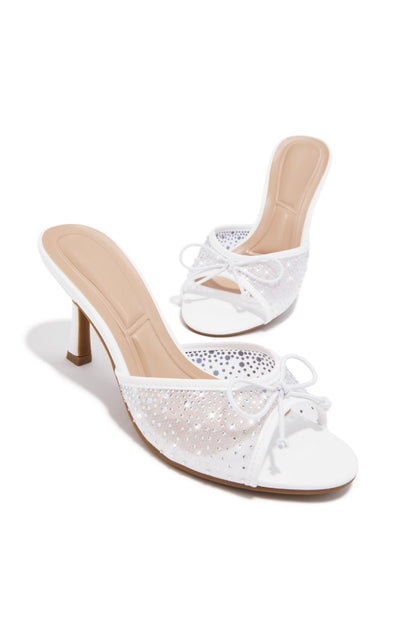 Celeste Embellished Mid Heel Mules - White