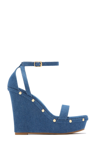 Britni Platform Wedge Heels - Denim