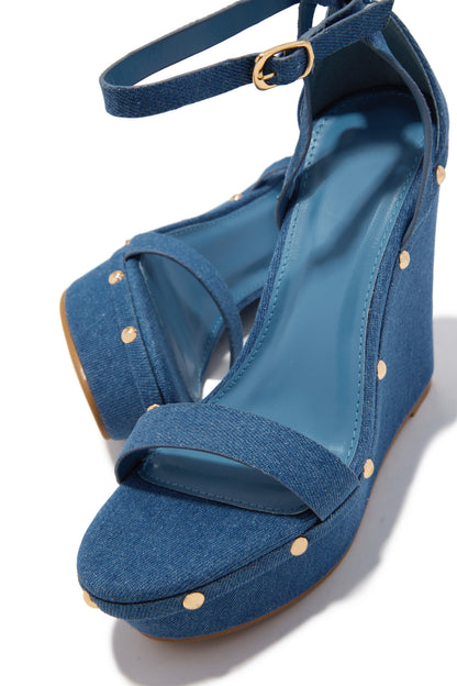 Britni Platform Wedge Heels - Denim