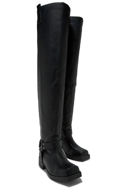 Nykko Knee High Moto Boots - Black