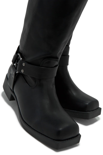 Nykko Knee High Moto Boots - Black