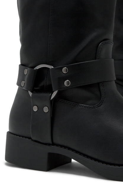 Nykko Knee High Moto Boots - Black