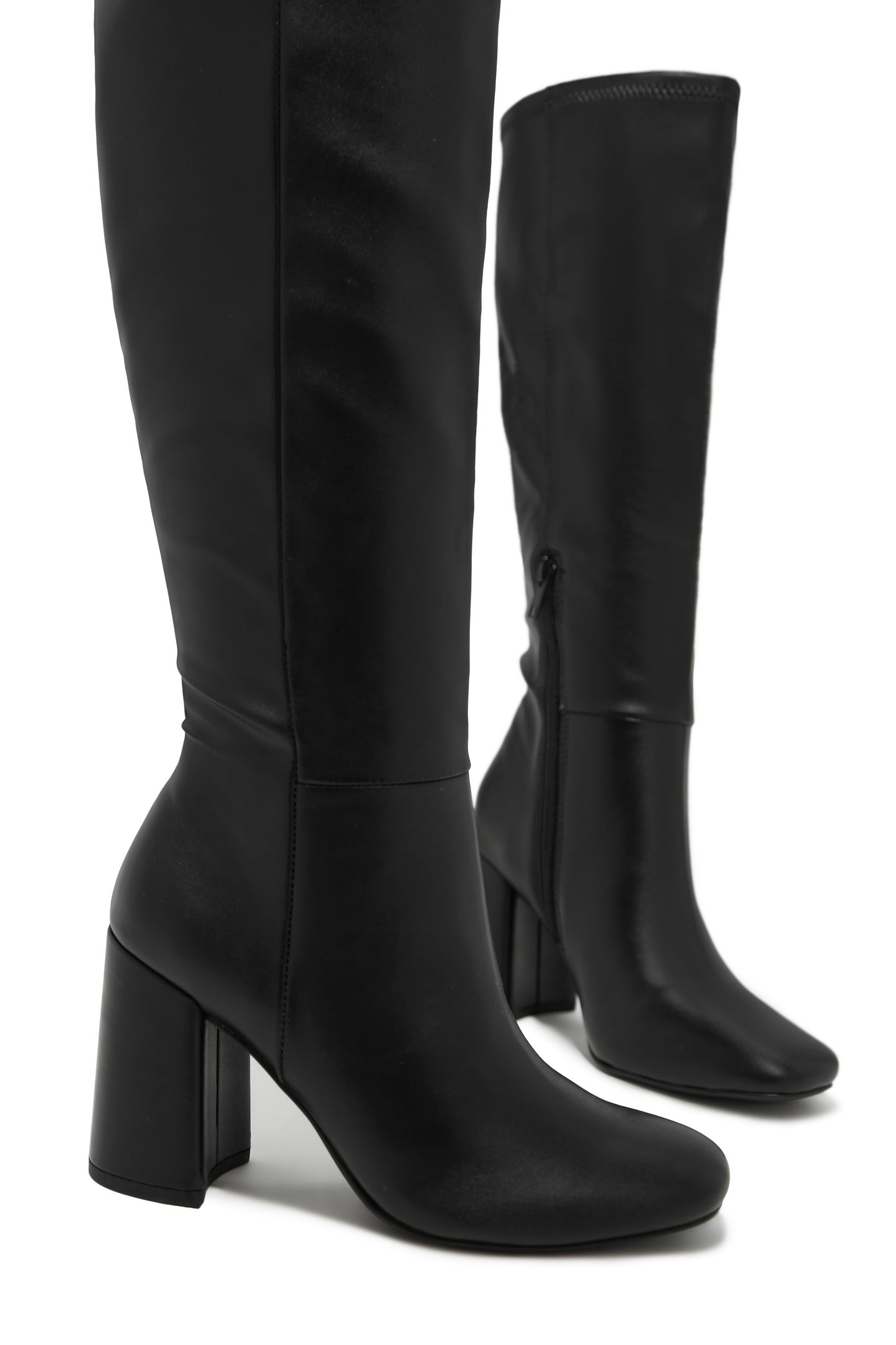 Viri Block Heel Knee High Boots - Black