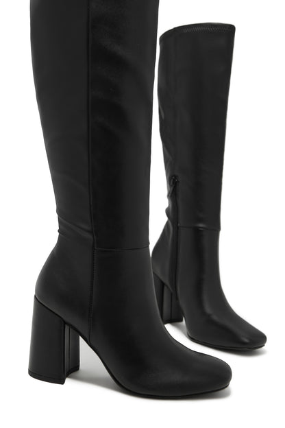 Viri Block Heel Knee High Boots - Black