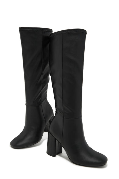 Viri Block Heel Knee High Boots - Black