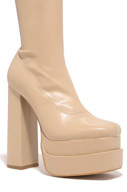 Amira Over The Knee Platform Block Heel Boots - Nude