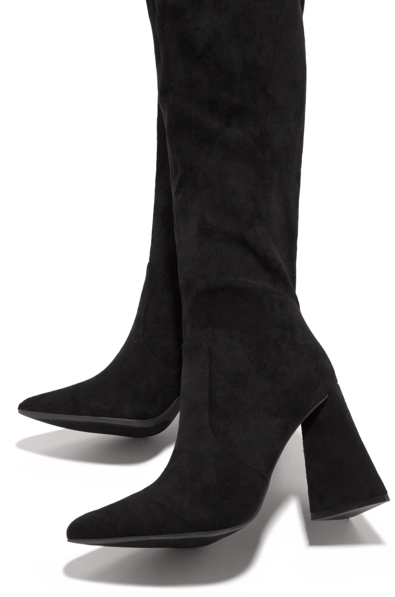 Kenedi Triangle Block Heels Boots - Black Suede