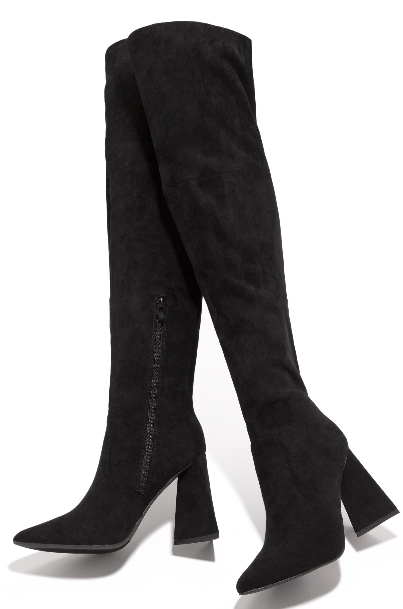 Kenedi Triangle Block Heels Boots - Black Suede