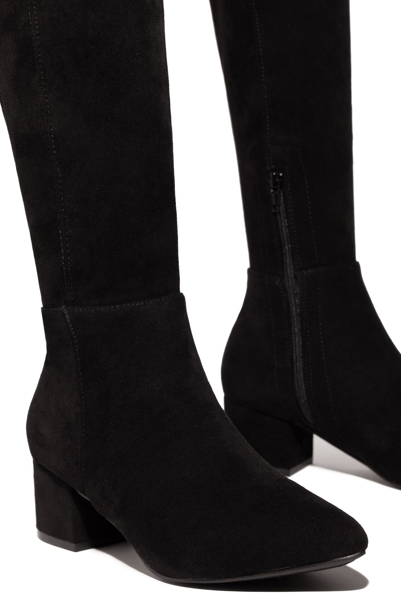 New Moon Over The Knee Block Heel Boots - Black