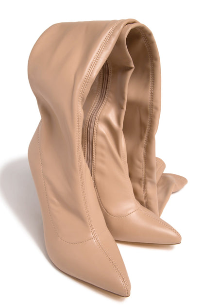 Groundbreaking Over The Knee High Heel Boots - Nude PU
