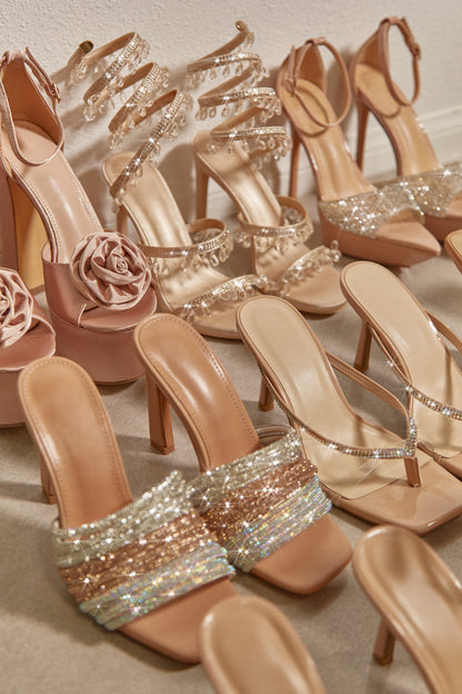 Feeling Myself Embellished High Heel Mules - Nude