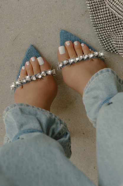Monroe Embellished Lace Up High Heels - Denim