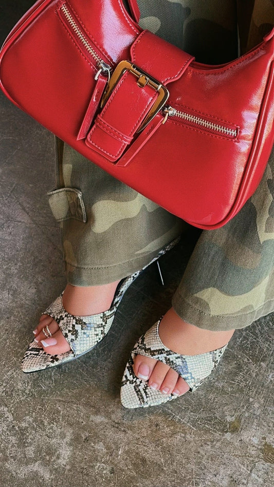 Myra Mid Heel Mules - Snake