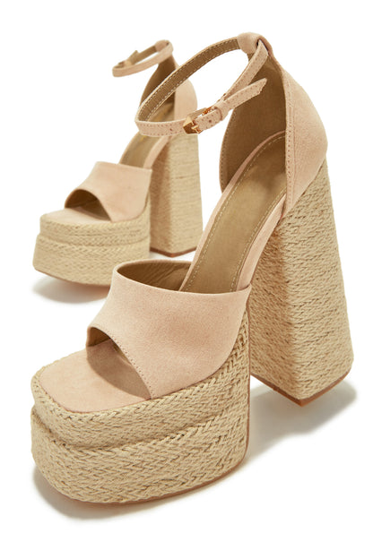 Sunset Margaritas Espadrille Platform Block High Heels - Nude