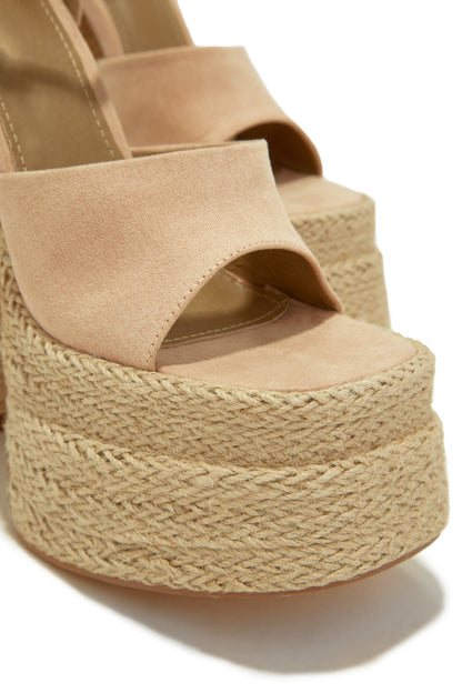 Sunset Margaritas Espadrille Platform Block High Heels - Nude