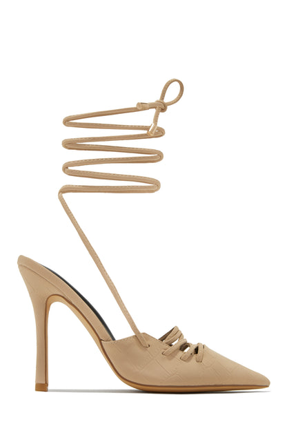 Simone Lace Up High Heel Pumps - Pink