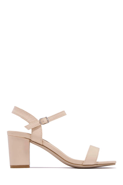 Deryna Ankle Strap Block Heels - Nude