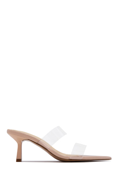 Hayley Clear Strap Mid Heel Mules - Nude