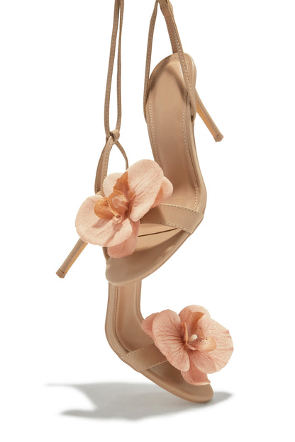 Vacay Getaway Lace Up Single Sole Heels - Nude