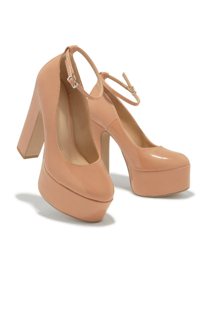 Hanna Platform Block Heels - Nude