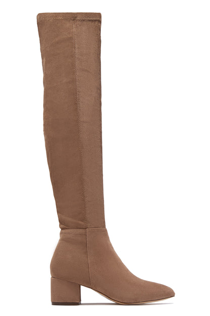 New Moon Over The Knee Block Heel Boots - Taupe