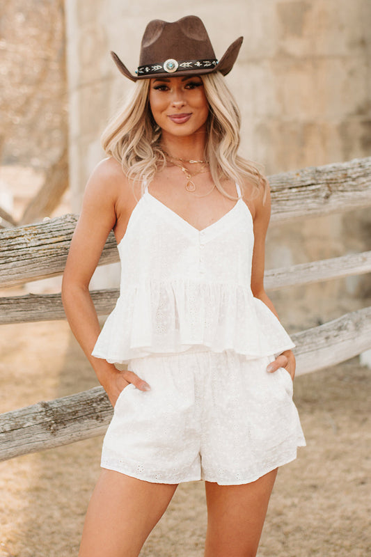 Calm Chemistry Eyelet Peplum Tank Top (White)