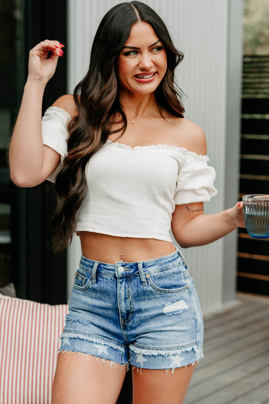 Call Me Cute Puff Sleeve Sweetheart Top (Off White)