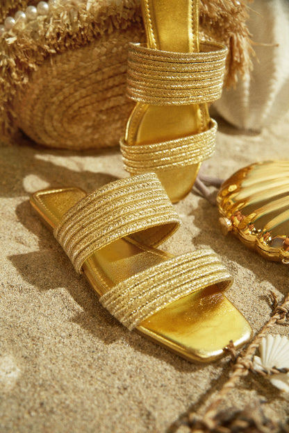 Paradise Found Slip On Sandals - Gold