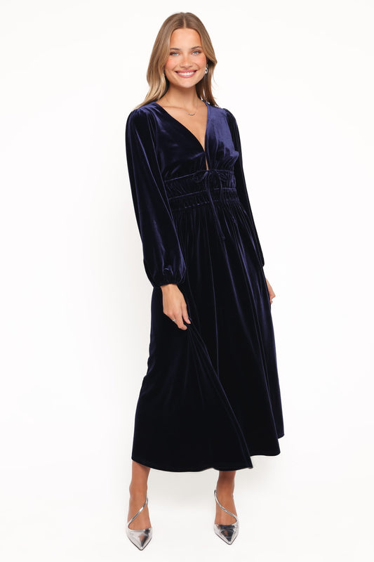 Cece Velvet Long Sleeve Maxi Dress - Midnight Blue