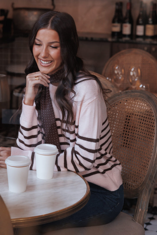 Eleanora Striped Knit Pullover Sweater - Pink