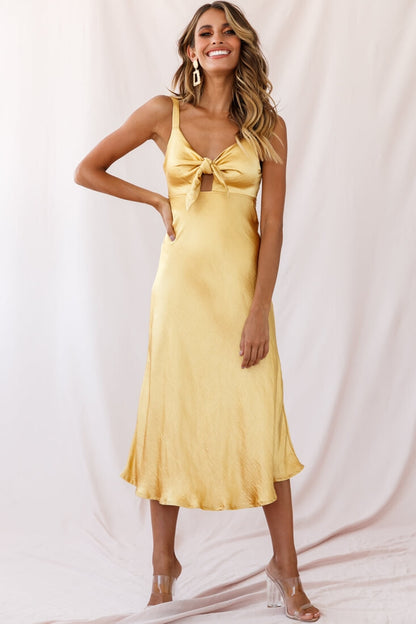 Perfect Day Satin Midi Dress Mustard