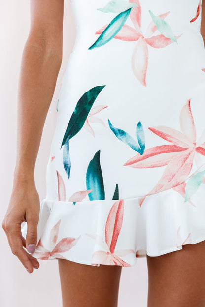 Emoji Bodycon Mini Dress White Floral