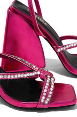 Valerya Embellished Triangle Block Heels - Pink